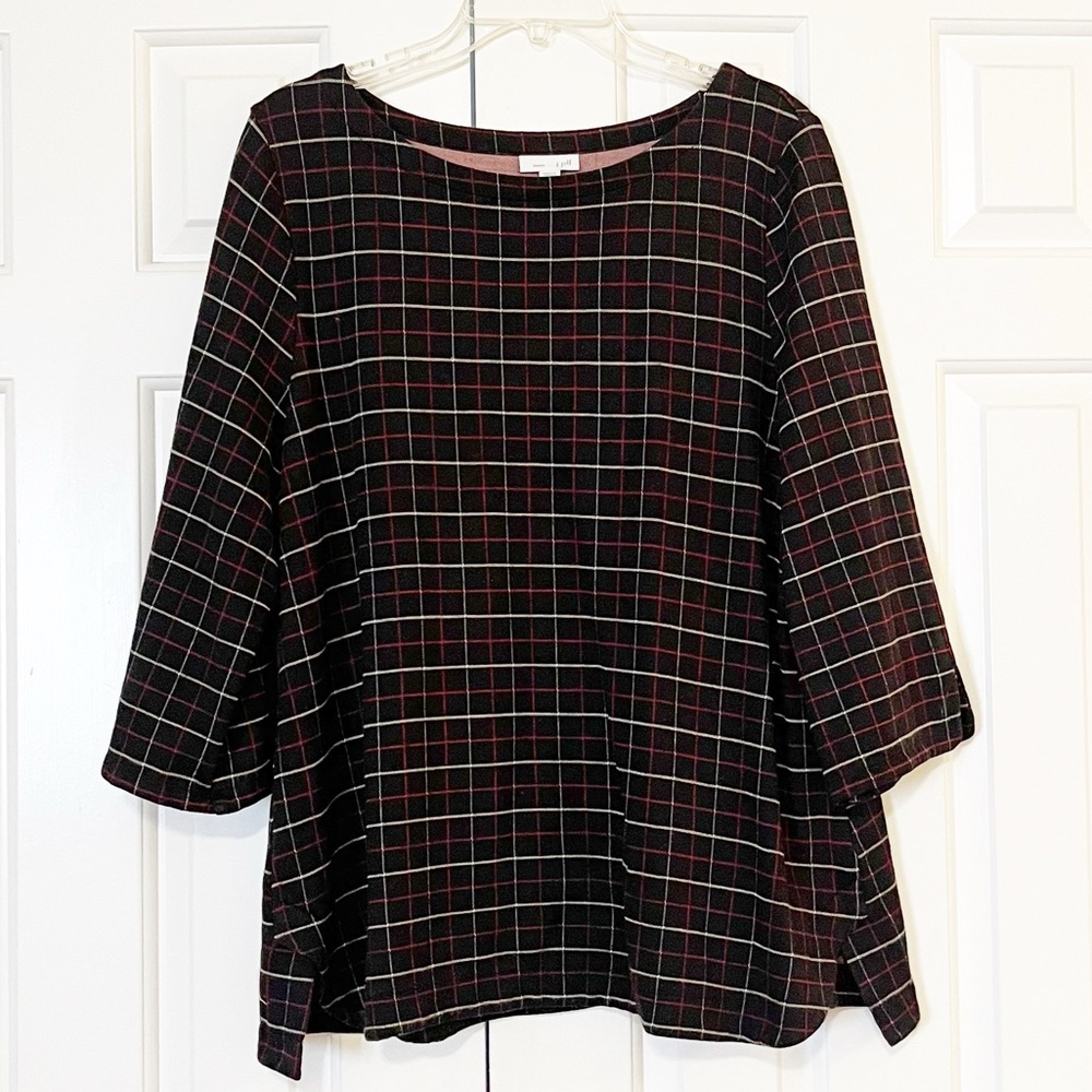 J. Jill Black Ponte Knit A-Line Boat Neck 3/4 sleeve top. Size Women's Large - Picture 2 of 14